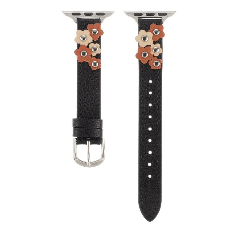 For Apple Watch Ultra 2 49mm Stitched Flower Leather Watch Band(Black) - Watch Bands by PMC TechLife | Online Shopping South Africa | PMC TechLife | Buy Now Pay Later Mobicred