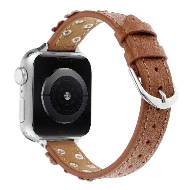 For Apple Watch Ultra 49mm Stitched Flower Leather Watch Band(Brown) - Watch Bands by PMC TechLife | Online Shopping South Africa | PMC TechLife | Buy Now Pay Later Mobicred