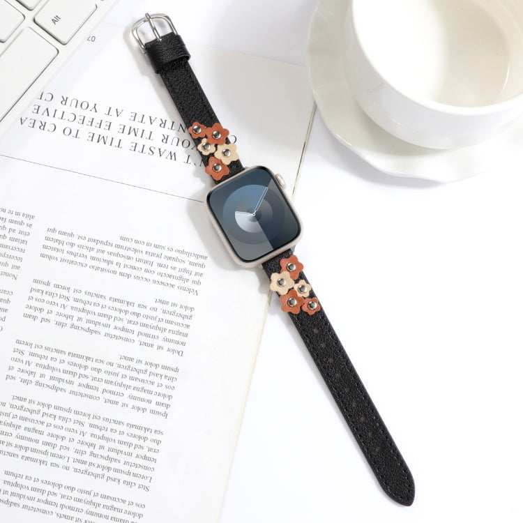 For Apple Watch Ultra 49mm Stitched Flower Leather Watch Band(Black) - Watch Bands by PMC TechLife | Online Shopping South Africa | PMC TechLife | Buy Now Pay Later Mobicred