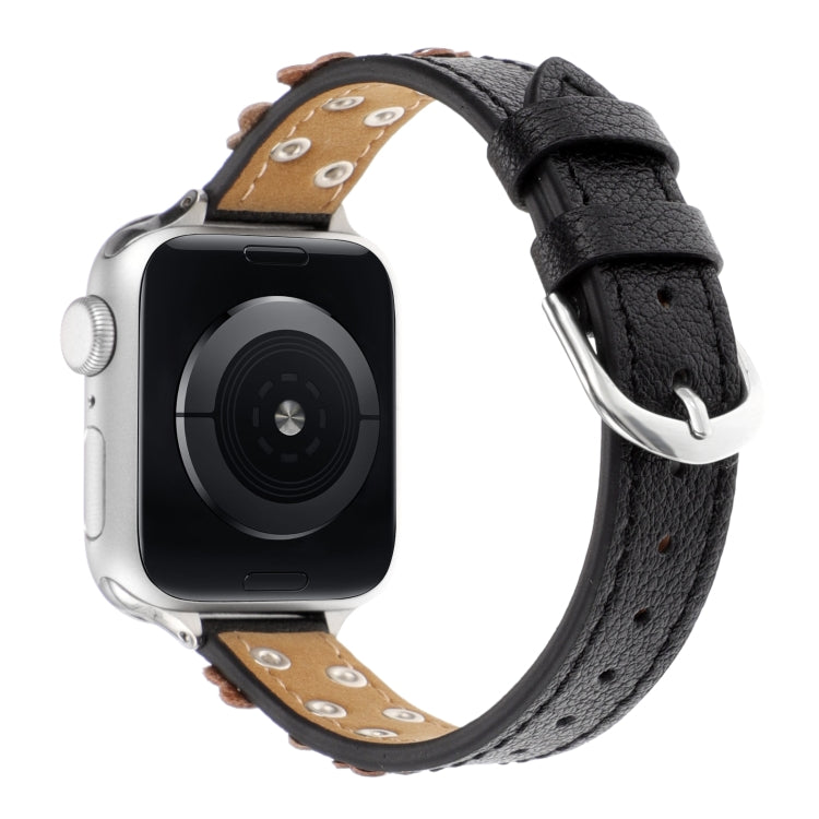 For Apple Watch Ultra 49mm Stitched Flower Leather Watch Band(Black) - Watch Bands by PMC TechLife | Online Shopping South Africa | PMC TechLife | Buy Now Pay Later Mobicred