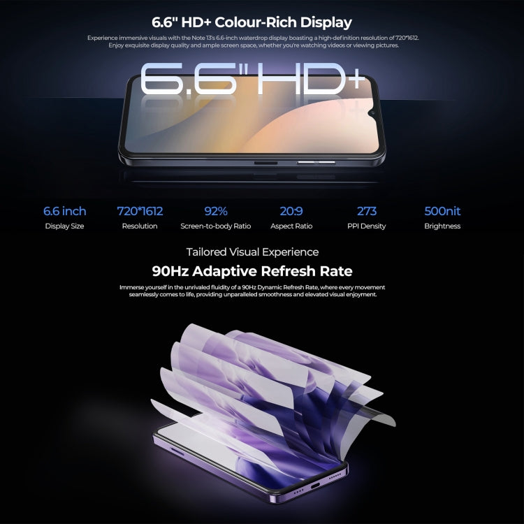 HOTWAV Note 13, 4GB+128GB, Side Fingerprint Identification, 6.6 inch Android 13 T606 Octa Core up to 1.6GHz, Network: 4G, NFC, OTG(Blue) - free shipping - PMC TechLife - Order now!