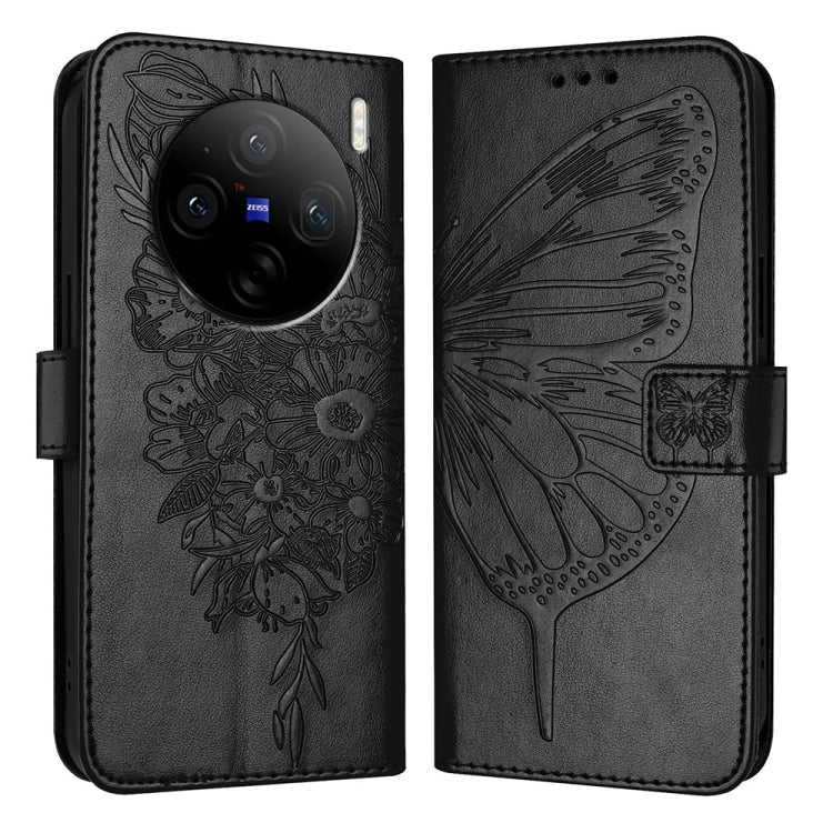For vivo X100s 5G Embossed Butterfly Leather Phone Case(Black) - vivo Cases by PMC TechLife | Online Shopping South Africa | PMC TechLife | Buy Now Pay Later Mobicred