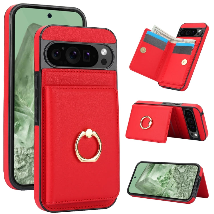 For Google Pixel 9 RFID Anti-theft Card Ring Holder Phone Case(Red) - Google Cases by PMC TechLife | Online Shopping South Africa | PMC TechLife | Buy Now Pay Later Mobicred