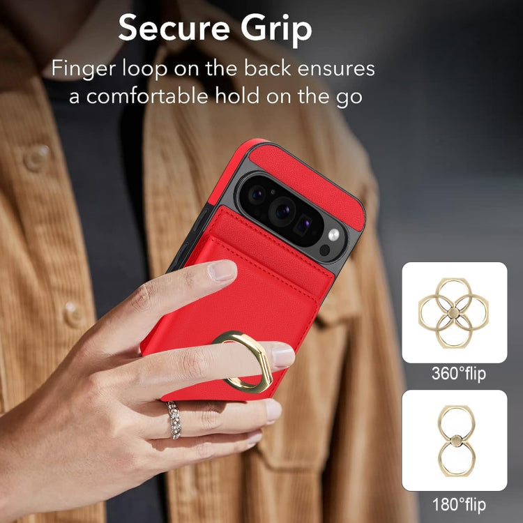 For Google Pixel 9 RFID Anti-theft Card Ring Holder Phone Case(Red) - Google Cases by PMC TechLife | Online Shopping South Africa | PMC TechLife | Buy Now Pay Later Mobicred