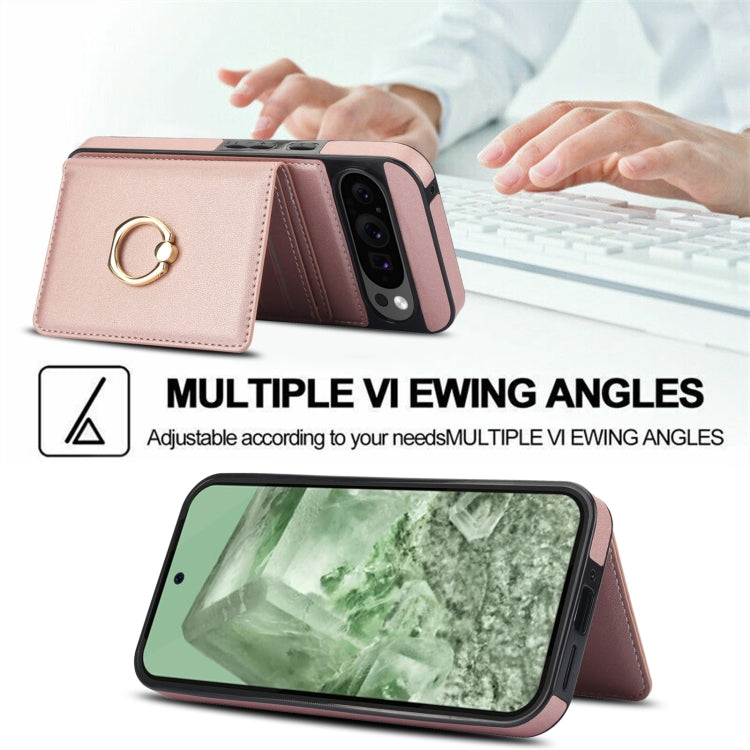 For Google Pixel 9 RFID Anti-theft Card Ring Holder Phone Case(Rose Gold) - Google Cases by PMC TechLife | Online Shopping South Africa | PMC TechLife | Buy Now Pay Later Mobicred