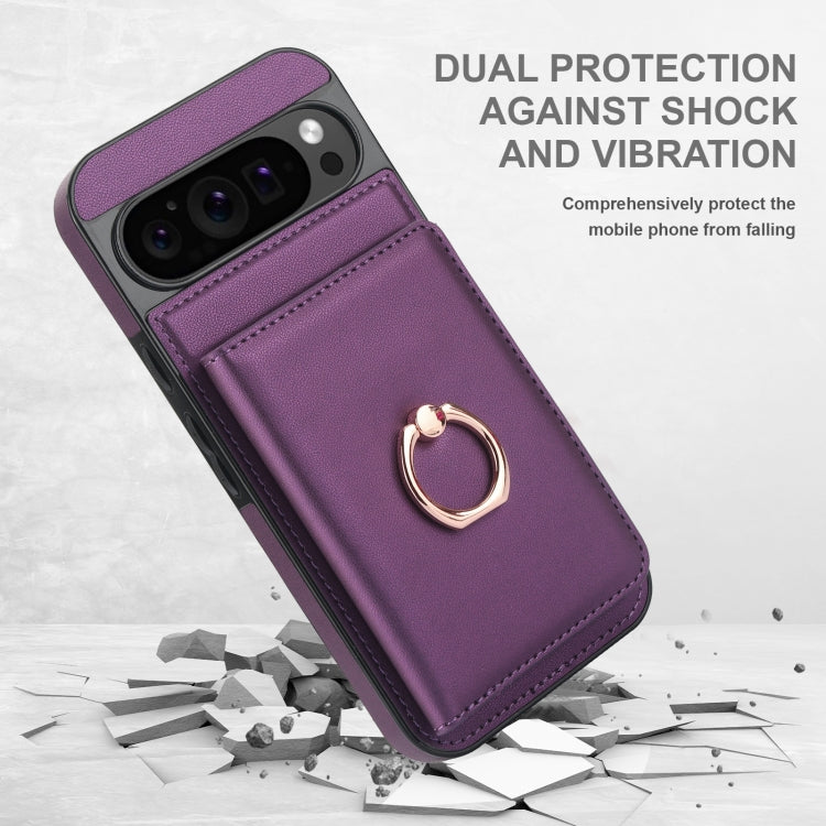 For Google Pixel 9 RFID Anti-theft Card Ring Holder Phone Case(Dark Purple) - Google Cases by PMC TechLife | Online Shopping South Africa | PMC TechLife | Buy Now Pay Later Mobicred