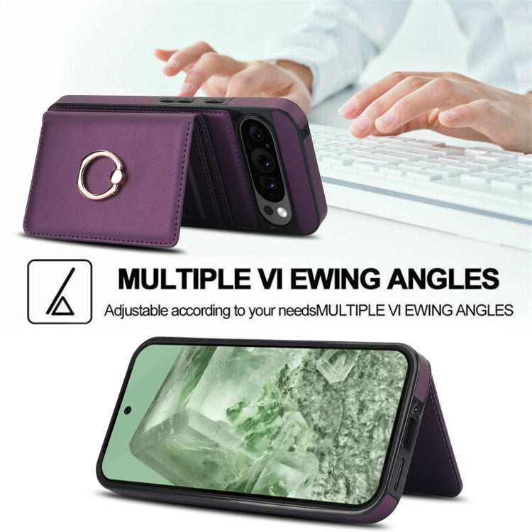 For Google Pixel 9 RFID Anti-theft Card Ring Holder Phone Case(Dark Purple) - Google Cases by PMC TechLife | Online Shopping South Africa | PMC TechLife | Buy Now Pay Later Mobicred