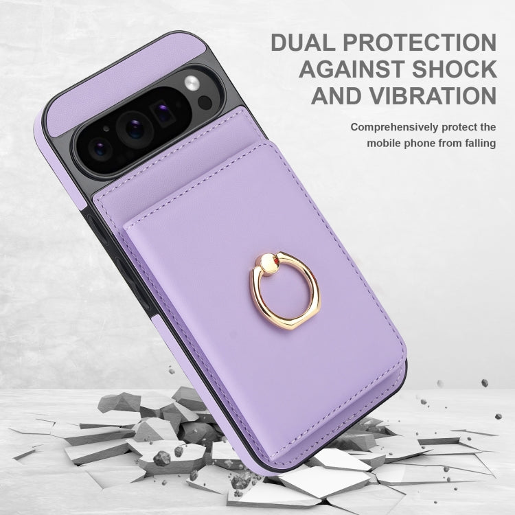 For Google Pixel 9 RFID Anti-theft Card Ring Holder Phone Case(Purple) - Google Cases by PMC TechLife | Online Shopping South Africa | PMC TechLife | Buy Now Pay Later Mobicred