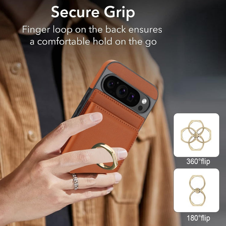 For Google Pixel 9 RFID Anti-theft Card Ring Holder Phone Case(Brown) - Google Cases by PMC TechLife | Online Shopping South Africa | PMC TechLife | Buy Now Pay Later Mobicred