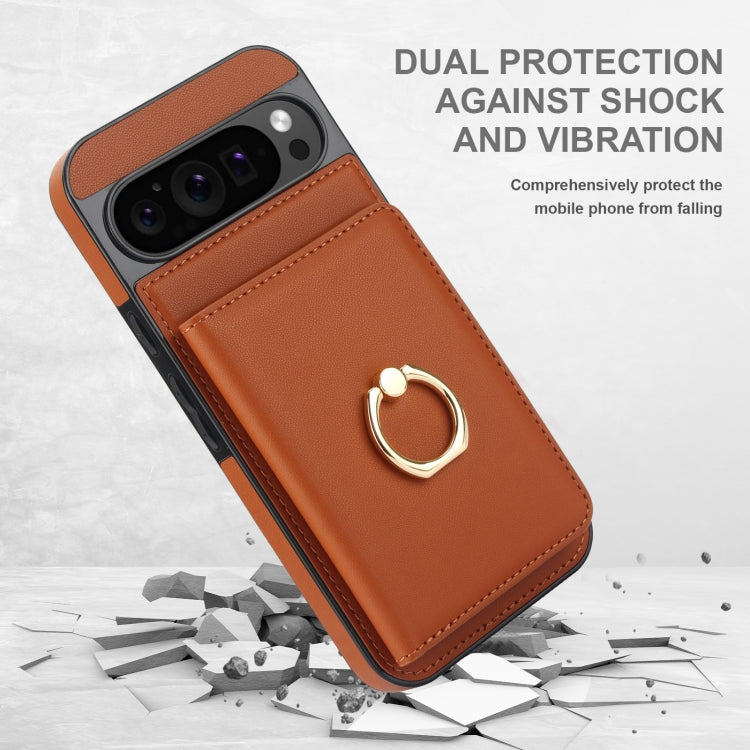 For Google Pixel 9 RFID Anti-theft Card Ring Holder Phone Case(Brown) - Google Cases by PMC TechLife | Online Shopping South Africa | PMC TechLife | Buy Now Pay Later Mobicred