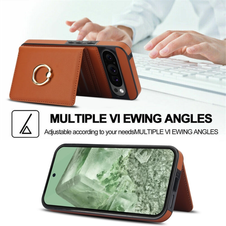 For Google Pixel 9 RFID Anti-theft Card Ring Holder Phone Case(Brown) - Google Cases by PMC TechLife | Online Shopping South Africa | PMC TechLife | Buy Now Pay Later Mobicred