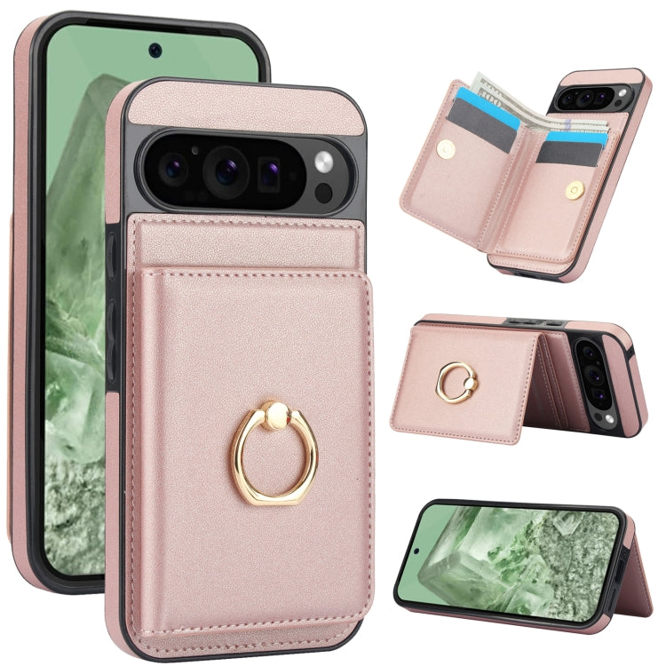 For Google Pixel 9 Pro XL RFID Anti-theft Card Ring Holder Phone Case(Rose Gold) - Google Cases by PMC TechLife | Online Shopping South Africa | PMC TechLife | Buy Now Pay Later Mobicred