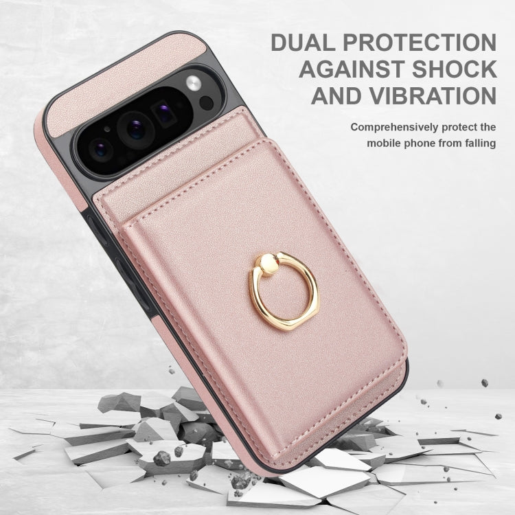 For Google Pixel 9 Pro XL RFID Anti-theft Card Ring Holder Phone Case(Rose Gold) - Google Cases by PMC TechLife | Online Shopping South Africa | PMC TechLife | Buy Now Pay Later Mobicred
