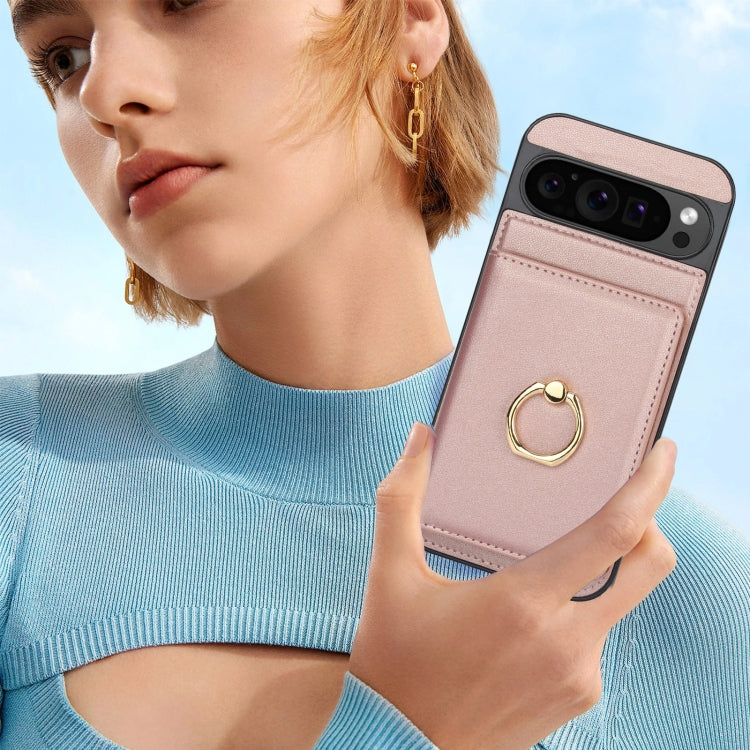 For Google Pixel 9 Pro XL RFID Anti-theft Card Ring Holder Phone Case(Rose Gold) - Google Cases by PMC TechLife | Online Shopping South Africa | PMC TechLife | Buy Now Pay Later Mobicred