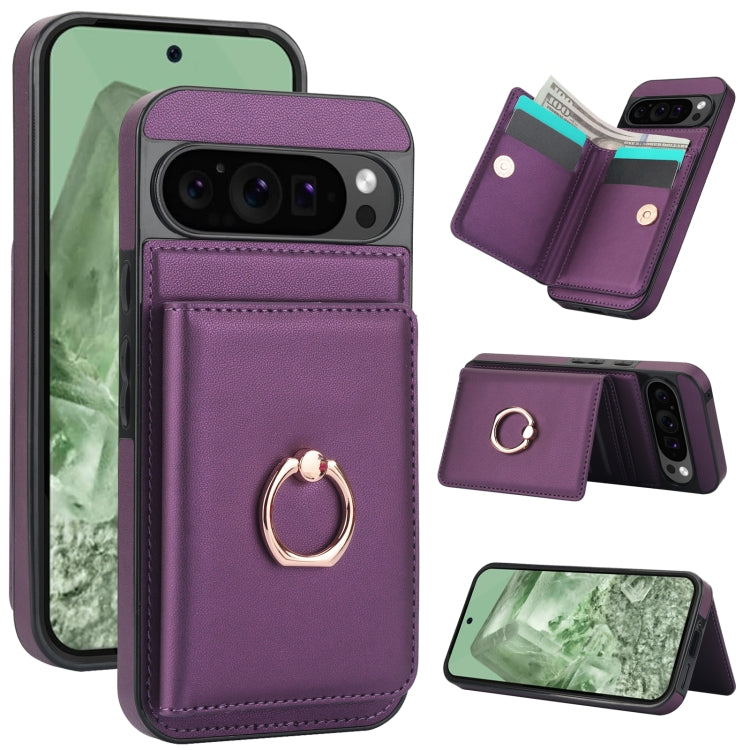 For Google Pixel 9 Pro XL RFID Anti-theft Card Ring Holder Phone Case(Dark Purple) - Google Cases by PMC TechLife | Online Shopping South Africa | PMC TechLife | Buy Now Pay Later Mobicred