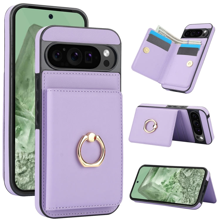 For Google Pixel 9 Pro XL RFID Anti-theft Card Ring Holder Phone Case(Purple) - Google Cases by PMC TechLife | Online Shopping South Africa | PMC TechLife | Buy Now Pay Later Mobicred