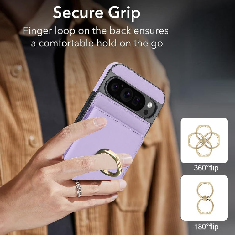 For Google Pixel 9 Pro XL RFID Anti-theft Card Ring Holder Phone Case(Purple) - Google Cases by PMC TechLife | Online Shopping South Africa | PMC TechLife | Buy Now Pay Later Mobicred