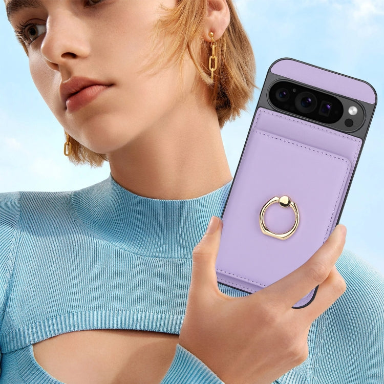 For Google Pixel 9 Pro XL RFID Anti-theft Card Ring Holder Phone Case(Purple) - Google Cases by PMC TechLife | Online Shopping South Africa | PMC TechLife | Buy Now Pay Later Mobicred