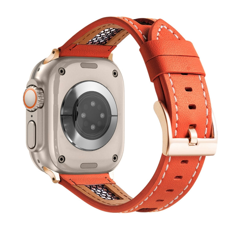 For Apple Watch Ultra 2 49mm Mesh Calfskin Genuine Leather Watch Band(Orange) - Watch Bands by PMC TechLife | Online Shopping South Africa | PMC TechLife | Buy Now Pay Later Mobicred