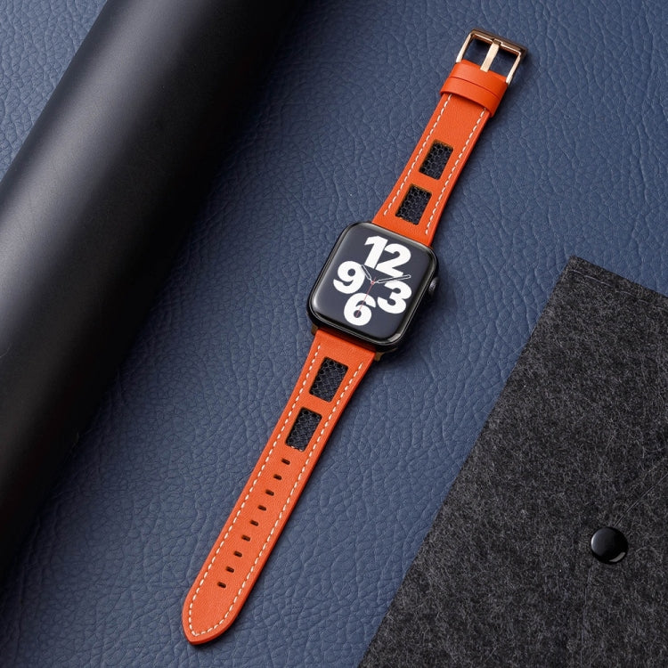 For Apple Watch Ultra 2 49mm Mesh Calfskin Genuine Leather Watch Band(Orange) - Watch Bands by PMC TechLife | Online Shopping South Africa | PMC TechLife | Buy Now Pay Later Mobicred