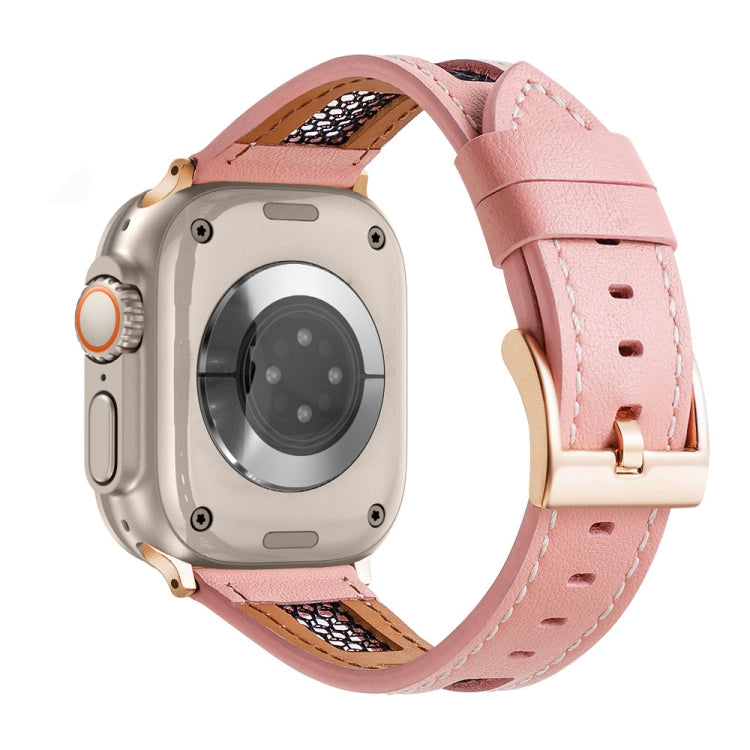 For Apple Watch Ultra 2 49mm Mesh Calfskin Genuine Leather Watch Band(Pink) - Watch Bands by PMC TechLife | Online Shopping South Africa | PMC TechLife | Buy Now Pay Later Mobicred