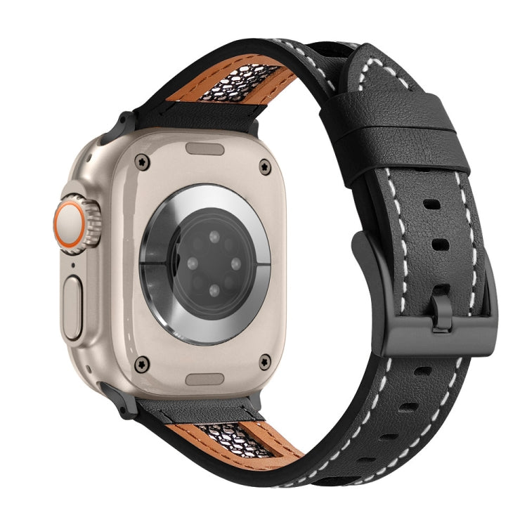 For Apple Watch Ultra 2 49mm Mesh Calfskin Genuine Leather Watch Band(Black) - Watch Bands by PMC TechLife | Online Shopping South Africa | PMC TechLife | Buy Now Pay Later Mobicred