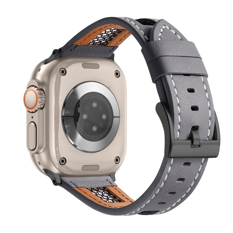 For Apple Watch Ultra 2 49mm Mesh Calfskin Genuine Leather Watch Band(Grey) - Watch Bands by PMC TechLife | Online Shopping South Africa | PMC TechLife | Buy Now Pay Later Mobicred