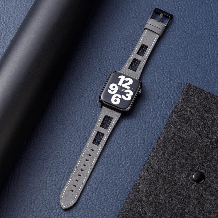 For Apple Watch Ultra 2 49mm Mesh Calfskin Genuine Leather Watch Band(Grey) - Watch Bands by PMC TechLife | Online Shopping South Africa | PMC TechLife | Buy Now Pay Later Mobicred