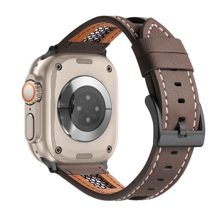 For Apple Watch Ultra 2 49mm Mesh Calfskin Genuine Leather Watch Band(Coffee) - Watch Bands by PMC TechLife | Online Shopping South Africa | PMC TechLife | Buy Now Pay Later Mobicred