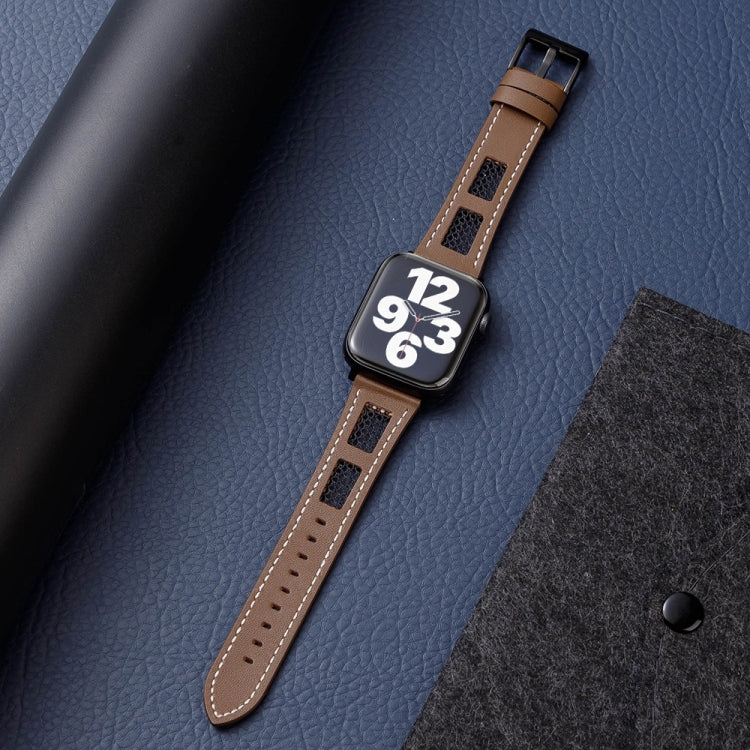 For Apple Watch Ultra 2 49mm Mesh Calfskin Genuine Leather Watch Band(Coffee) - Watch Bands by PMC TechLife | Online Shopping South Africa | PMC TechLife | Buy Now Pay Later Mobicred