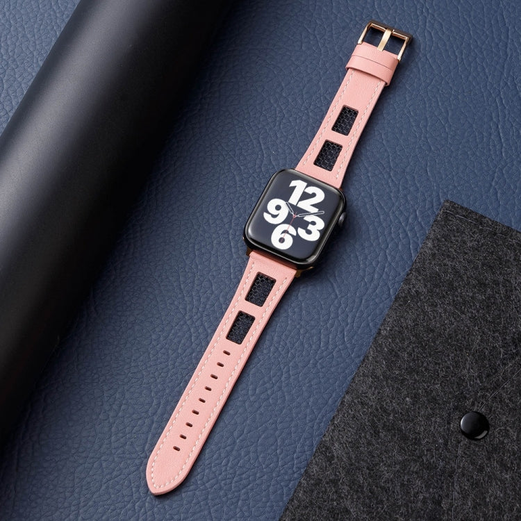 For Apple Watch Ultra 49mm Mesh Calfskin Genuine Leather Watch Band(Pink) - Watch Bands by PMC TechLife | Online Shopping South Africa | PMC TechLife | Buy Now Pay Later Mobicred