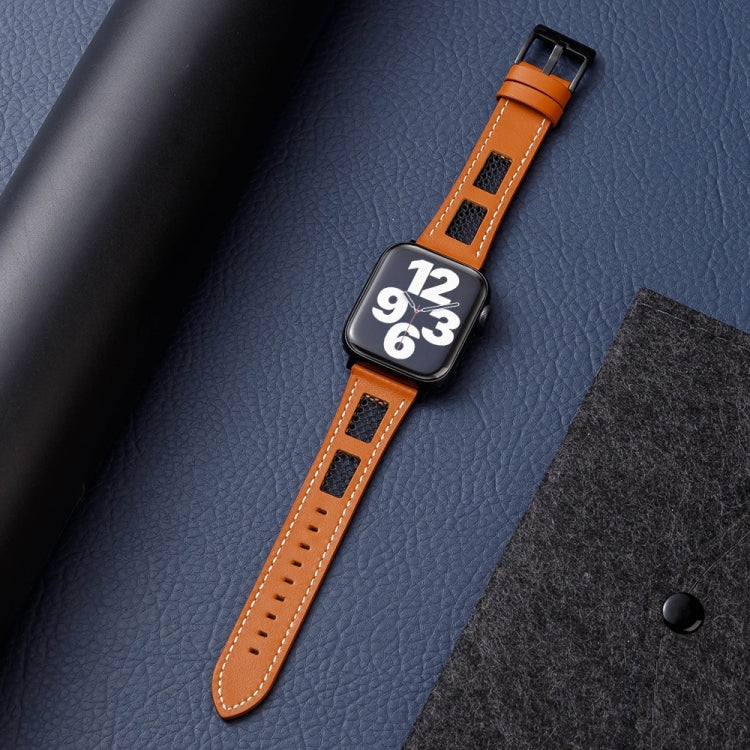 For Apple Watch Ultra 49mm Mesh Calfskin Genuine Leather Watch Band(Light Brown) - Watch Bands by PMC TechLife | Online Shopping South Africa | PMC TechLife | Buy Now Pay Later Mobicred