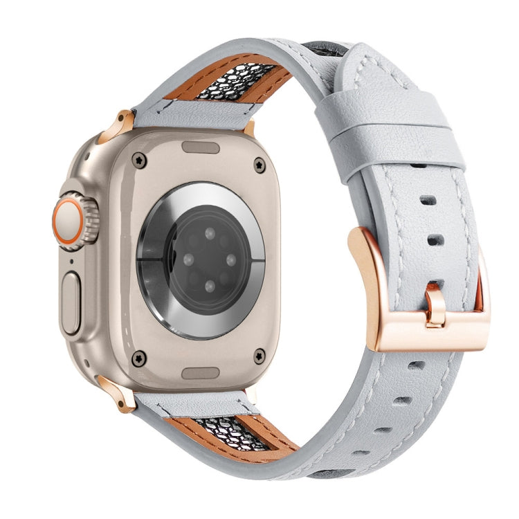 For Apple Watch Ultra 49mm Mesh Calfskin Genuine Leather Watch Band(White) - Watch Bands by PMC TechLife | Online Shopping South Africa | PMC TechLife | Buy Now Pay Later Mobicred