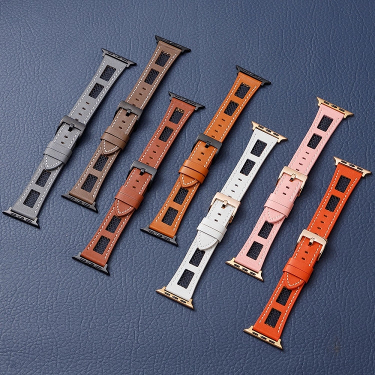 For Apple Watch SE 2023 44mm Mesh Calfskin Genuine Leather Watch Band(Orange) - Watch Bands by PMc TechLife | Online Shopping South Africa | PMc TechLife | Buy Now Pay Later Mobicred