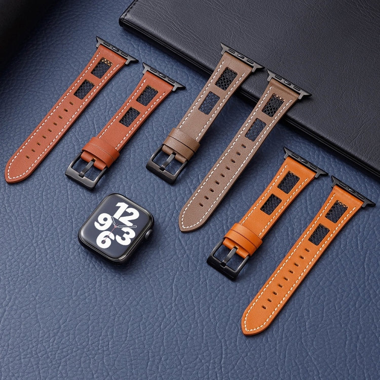 For Apple Watch Ultra 2 49mm Mesh Calfskin Genuine Leather Watch Band(Coffee) - Watch Bands by PMC TechLife | Online Shopping South Africa | PMC TechLife | Buy Now Pay Later Mobicred
