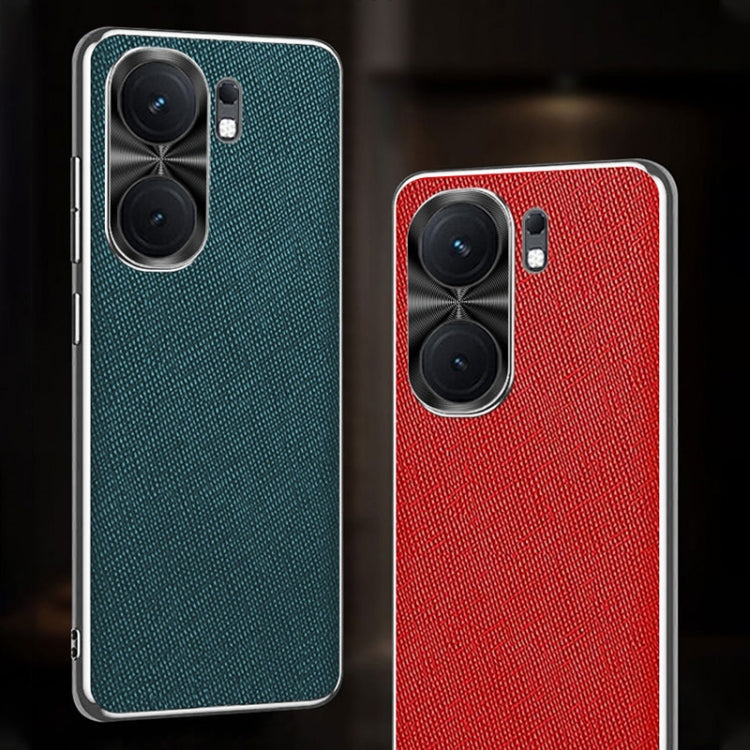 For vivo iQOO 12 Pro Silver Edge Cross Texture PU Leather Phone Case(Sapphire Blue) - iQOO 12 Pro Cases by PMC TechLife | Online Shopping South Africa | PMC TechLife | Buy Now Pay Later Mobicred