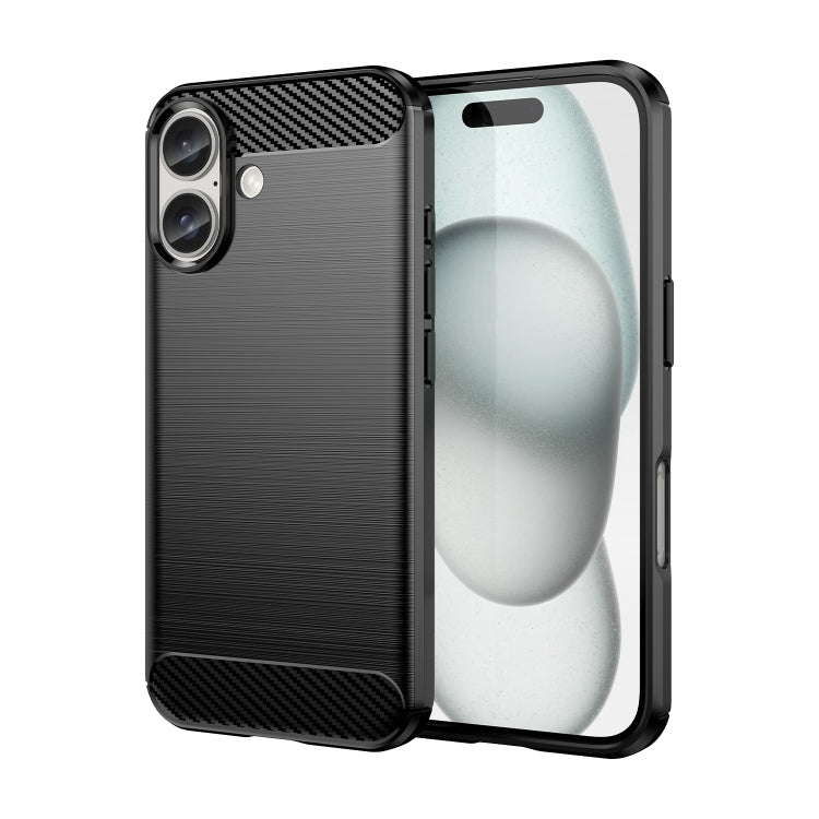 For iPhone 16 Plus Brushed Texture Carbon Fiber TPU Phone Case(Black) - iPhone 16 Plus Cases by PMC TechLife | Online Shopping South Africa | PMC TechLife | Buy Now Pay Later Mobicred