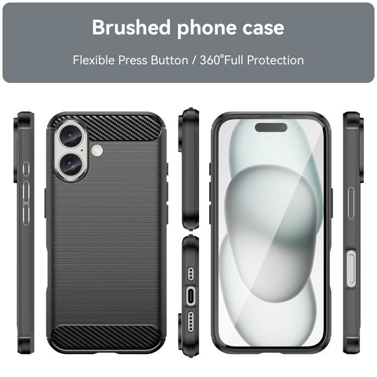 For iPhone 16 Plus Brushed Texture Carbon Fiber TPU Phone Case(Black) - iPhone 16 Plus Cases by PMC TechLife | Online Shopping South Africa | PMC TechLife | Buy Now Pay Later Mobicred