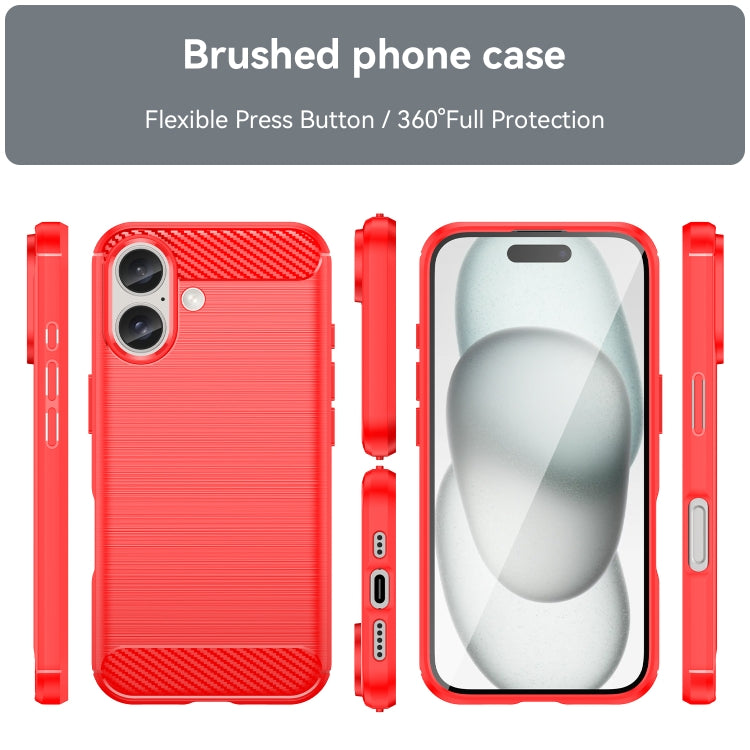 For iPhone 16 Brushed Texture Carbon Fiber TPU Phone Case(Red) - iPhone 16 Cases by PMC TechLife | Online Shopping South Africa | PMC TechLife | Buy Now Pay Later Mobicred