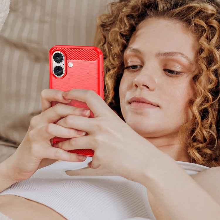 For iPhone 16 Brushed Texture Carbon Fiber TPU Phone Case(Red) - iPhone 16 Cases by PMC TechLife | Online Shopping South Africa | PMC TechLife | Buy Now Pay Later Mobicred