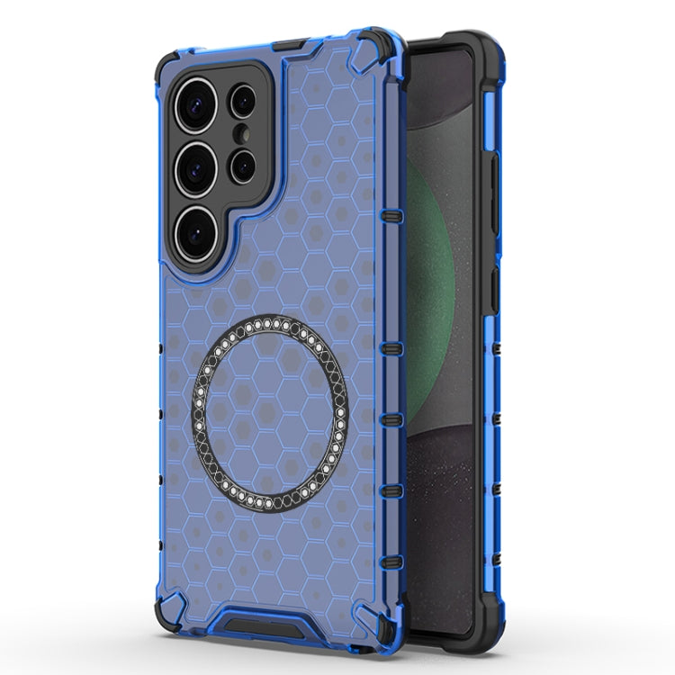 For Samsung Galaxy S25 Ultra 5G Honeycomb Magnetic Ring Shockproof Phone Case(Blue) - Galaxy S25 Ultra 5G Cases by PMC TechLife | Online Shopping South Africa | PMC TechLife | Buy Now Pay Later Mobicred