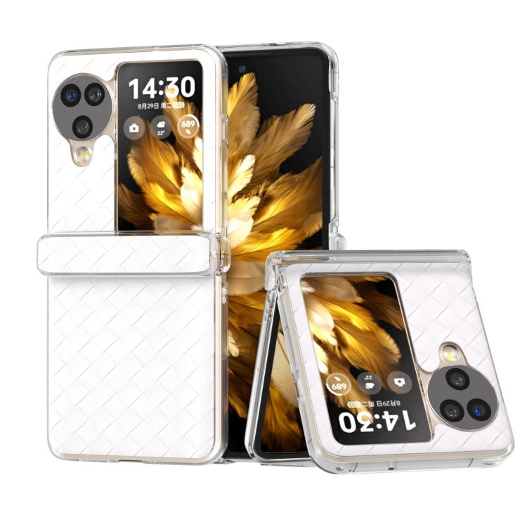 For OPPO Find N3 Flip 3 in 1 Woven Texture Transparent Frame PU Phone Case(White) - free shipping - PMC TechLife - Order now!