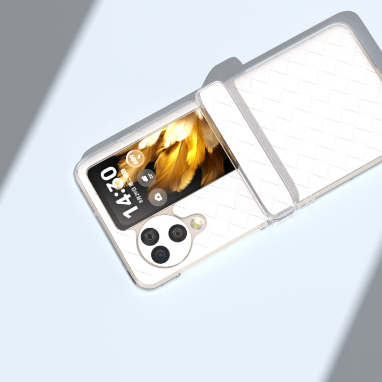 For OPPO Find N3 Flip 3 in 1 Woven Texture Transparent Frame PU Phone Case(White) - free shipping - PMC TechLife - Order now!