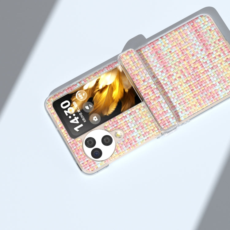 For OPPO Find N3 Flip 3 in 1 Colorful Rhombic Texture Transparent Frame PU Phone Case(Pink) - Find N3 Flip Cases by PMC TechLife | Online Shopping South Africa | PMC TechLife | Buy Now Pay Later Mobicred