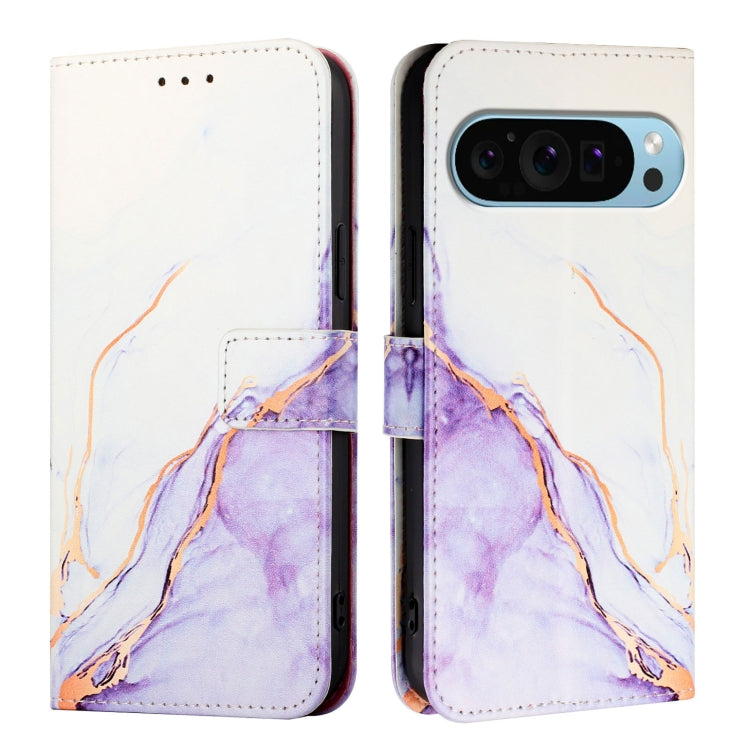For Google Pixel 9 Pro XL PT003 Marble Pattern Flip Leather Phone Case(White Purple) - Google Cases by PMC TechLife | Online Shopping South Africa | PMC TechLife | Buy Now Pay Later Mobicred