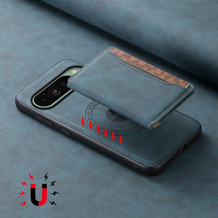 For Google Pixel 9 Denior D13 Retro Texture Leather MagSafe Card Bag Phone Case(Blue) - free shipping - PMC TechLife - Order now!