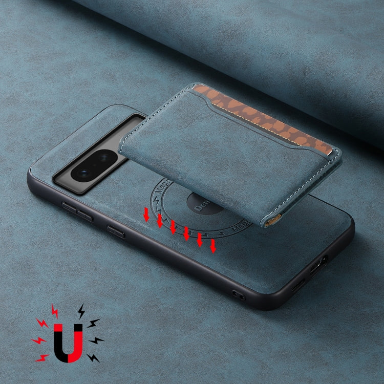 For Google Pixel 7 5G Denior D13 Retro Texture Leather MagSafe Card Bag Phone Case(Blue) - Google Cases by Denior | Online Shopping South Africa | PMC TechLife | Buy Now Pay Later Mobicred