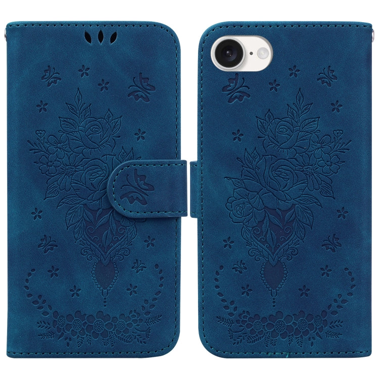 For iPhone 16e Butterfly Rose Embossed Leather Phone Case(Blue) - iPhone 16e Cases by PMC TechLife | Online Shopping South Africa | PMC TechLife | Buy Now Pay Later Mobicred
