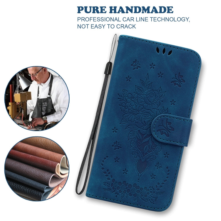 For iPhone 16e Butterfly Rose Embossed Leather Phone Case(Blue) - iPhone 16e Cases by PMC TechLife | Online Shopping South Africa | PMC TechLife | Buy Now Pay Later Mobicred