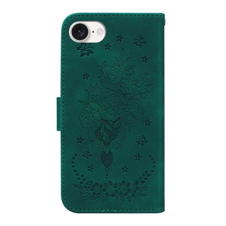 For iPhone 16e Butterfly Rose Embossed Leather Phone Case(Green) - iPhone 16e Cases by PMC TechLife | Online Shopping South Africa | PMC TechLife | Buy Now Pay Later Mobicred